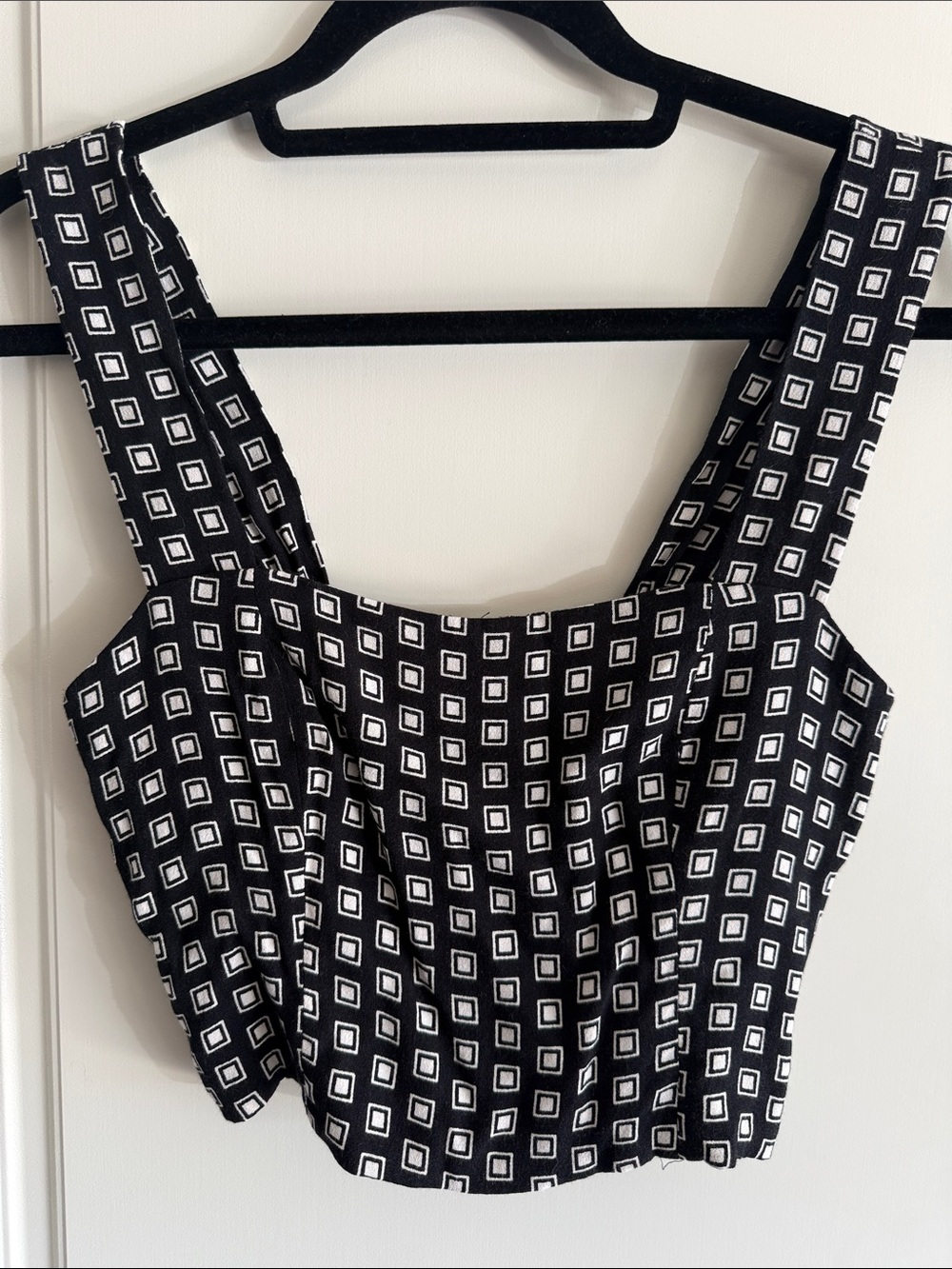 Reformation Black & White Square-Print Cropped Camisole